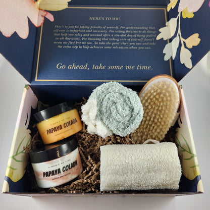 Oasis Home Spa Gift Box with Body Butter, Shea Butter Sugar Scrub, and More