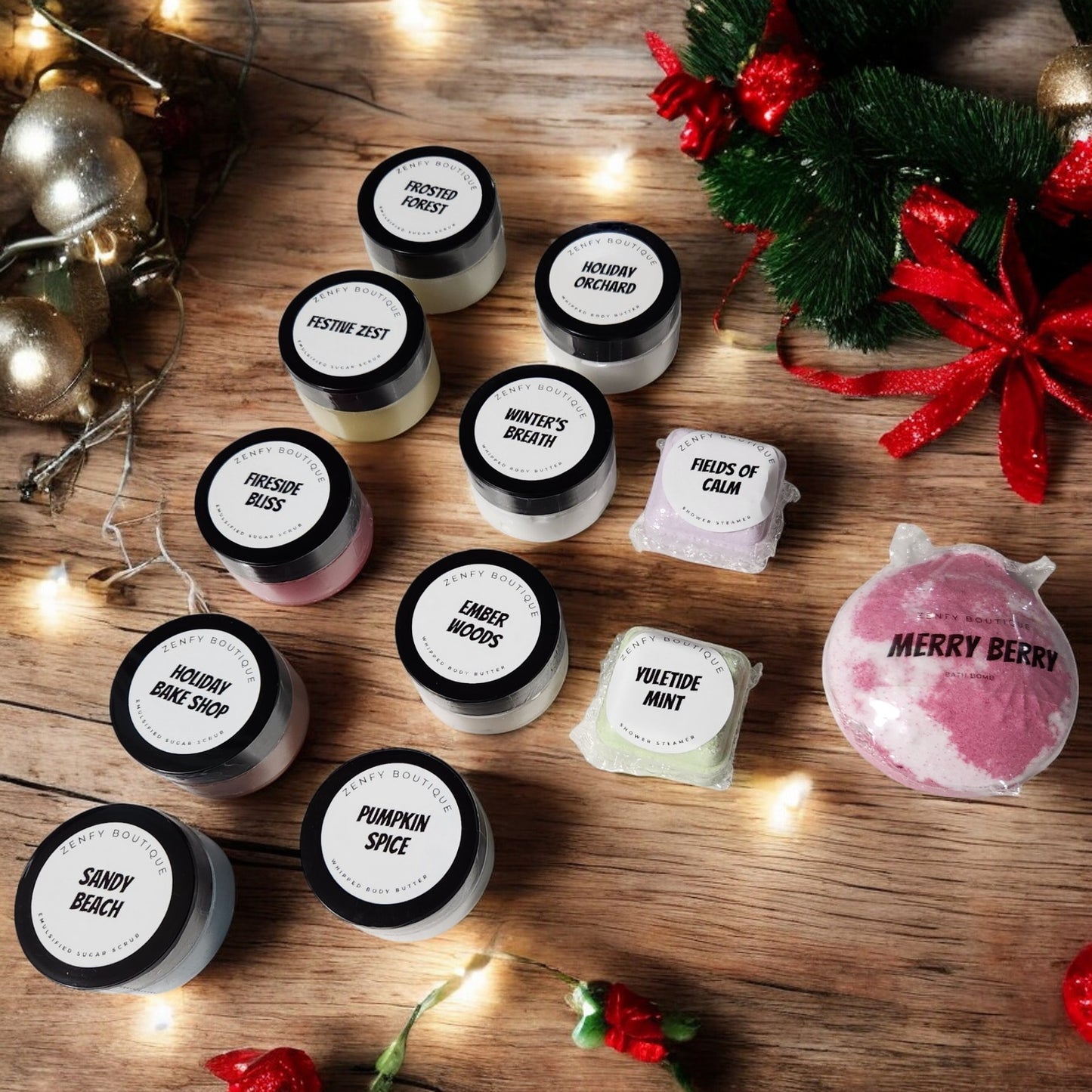 12 Day Handmade Christmas Gift Box – Festive Self-Care with Body Butters, Sugar Scrubs, Shower Steamers & Bath Bomb!